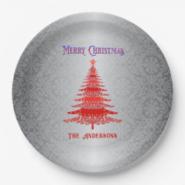 モダンクリスマスツリーレッドシルバーオーナメント ペーパープレート