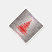 モダンクリスマスツリーレッドシルバーネームオーナメント スタンダードカクテルナプキン (角)