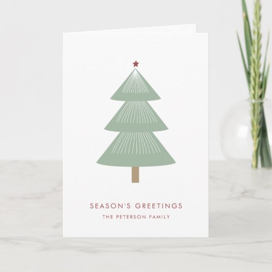 モダンクリスマスツリーレッドスターシンプル シーズンカード (正面)