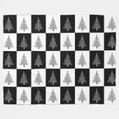 モダンクリスマスツリー付き白黒の正方形 フリースブランケット (正面(横))