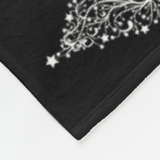 モダンクリスマスツリー付き白黒の正方形 フリースブランケット (角)