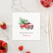 モダンクリスマスツリー名付きレッドトラック スタンダードカクテルナプキン (インサイチュ)