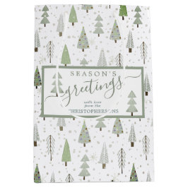 モダンクリスマスツリー季節のごあいさつスクリプト ミディアムペーパーバッグ