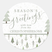 モダンクリスマスツリー季節のごあいさつセージ ラウンドシール (正面)