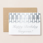 モダンクリスマスツリー幾何学誕生日 箔カード (封筒付き正面)