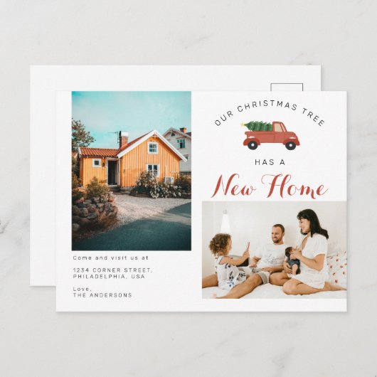 モダンクリスマスツリー新しいホームレッドカームービング 案内ポストカード (正面/裏面)