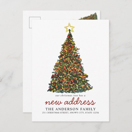 モダンクリスマスツリー新しい住所ホリデー移動 案内ポストカード (正面/裏面)
