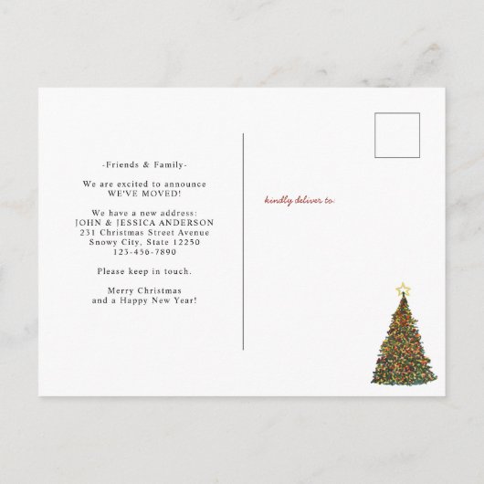 モダンクリスマスツリー新しい住所ホリデー移動 案内ポストカード (裏面)