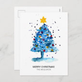 モダンクリスマスツリー水色ブルー シーズンポストカード (正面/裏面)