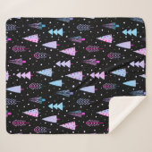 モダンクリスマスツリー紫ピンク黒パターン シェルパブランケット (正面(横))