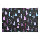 モダンクリスマスツリー紫ピンク黒パターン 枕カバー (裏面)