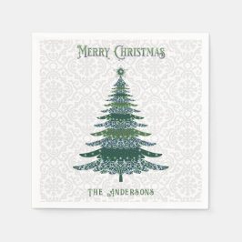 モダンクリスマスツリー緑パーソナライズされた白 スタンダードカクテルナプキン