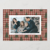 モダンクリスマスツリー赤いマルーンの写真のプレイド シーズンカード (正面)