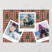 モダンクリスマスツリー赤いマルーンの写真のプレイド シーズンカード (裏面)