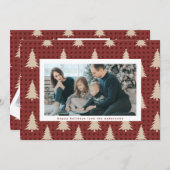 モダンクリスマスツリー赤いマルーン写真フレーム シーズンカード (正面/裏面)