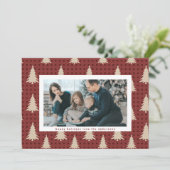 モダンクリスマスツリー赤いマルーン写真フレーム シーズンカード (スタンド正面)