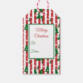 モダンクリスマスツリー赤い緑のパタストライプのーン ギフトタグ (正面)