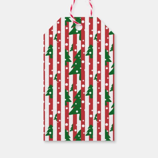 モダンクリスマスツリー赤い緑のパタストライプのーン ギフトタグ (裏面)