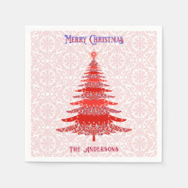 モダンクリスマスツリー赤い雪パーソナライズされた片 スタンダードカクテルナプキン
