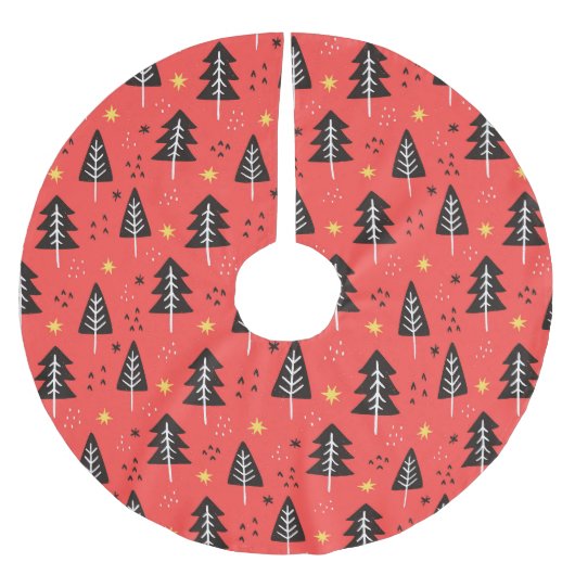 モダンクリスマスツリー赤オレンジ ブラッシュドポリエステルツリースカート (正面)