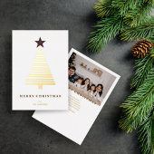 モダンクリスマスツリー赤タータンチェック星写真 箔シーズンカード