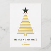 モダンクリスマスツリー赤タータンチェック星写真 箔シーズンカード (正面)