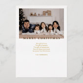 モダンクリスマスツリー赤タータンチェック星写真 箔シーズンカード (裏面)