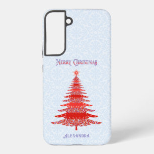 モダンクリスマスツリー赤パーソナライズされた青 SAMSUNG GALAXY S22+ケース