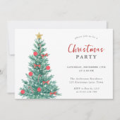モダンクリスマスツリー赤金ゴールドパーティー 招待状 (正面)