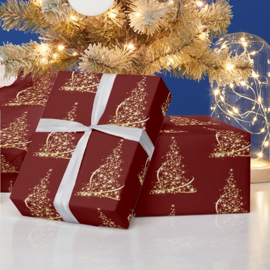 モダンクリスマスツリー赤金ゴールド輝 ラッピングペーパー (クリスマス)