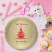 モダンクリスマスツリー赤金ゴールド ペーパープレート (パーティー)