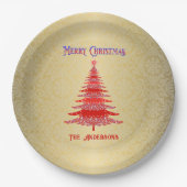 モダンクリスマスツリー赤金ゴールド ペーパープレート (正面)