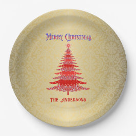 モダンクリスマスツリー赤金ゴールド ペーパープレート
