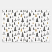 モダンクリスマスツリー金ゴールドとグレーパターン ラッピングペーパーシート (正面3)