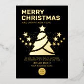 モダンクリスマスツリー金ゴールドとブラックビジネス 箔シーズンカード (正面)