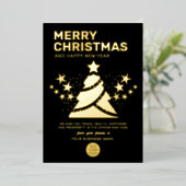 モダンクリスマスツリー金ゴールドとブラックビジネス 箔シーズンカード (立ち正面)