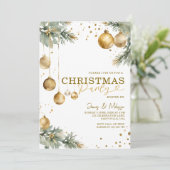 モダンクリスマスツリー金ゴールドオーナメントフェスティバルパーティー 招待状 (スタンド正面)