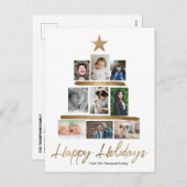モダンクリスマスツリー金ゴールドスクリプト家族の写真 シーズンポストカード (正面/裏面)