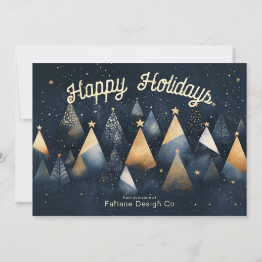 モダンクリスマスツリー青いスモールオフィスビジネス シーズンカード (正面)