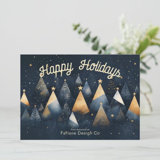 モダンクリスマスツリー青いスモールオフィスビジネス シーズンカード (スタンド正面)