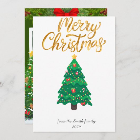 モダンクリスマスツリー非写真ホリデーカード シーズンカード (正面/裏面)