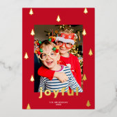 モダンクリスマスツリー1枚フォトレッド+金ゴールド 箔シーズンカード (正面)