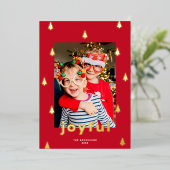 モダンクリスマスツリー1枚フォトレッド+金ゴールド 箔シーズンカード (立ち正面)