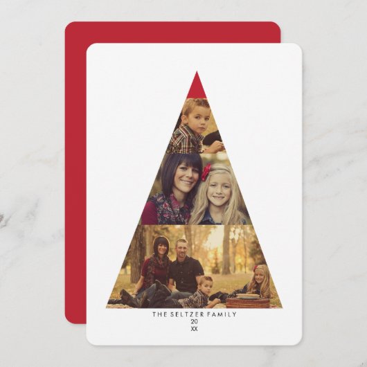 モダンクリスマスツリー3フォトホリデー挨拶 シーズンカード (正面/裏面)