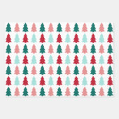 モダンクリスマスツリー、ティール（緑がかった色）、アクア、赤 ラッピングペーパーシート (正面)