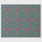 モダンクリスマスツリー&レッドフラワーギフト ラッピングペーパー (フラット)