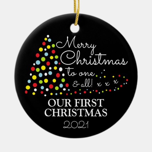 モダンクリスマスツリー、私たちの初めてのクリスマス セラミックオーナメント (正面)