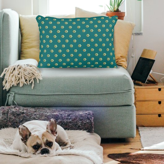 モダンクリスマスティール（緑がかった色）&金ゴールドフローラルパターン アクセントクッション