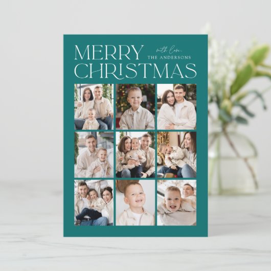 モダンクリスマスティール(緑がかった色)9 Photo Collage シーズンカード (スタンド正面)