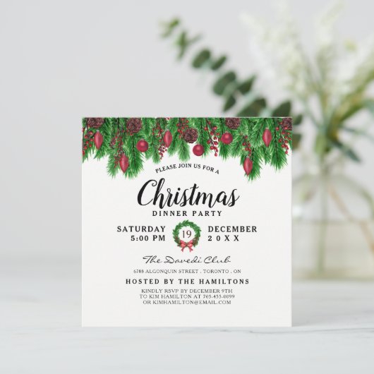 モダンクリスマスディナーパーティの招待状 シーズンカード (スタンド正面)